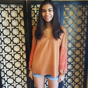 NWT CREMIEUX TAN ORANGE EMBROIDERED Long Sleeve‎  BLOUSE Medium